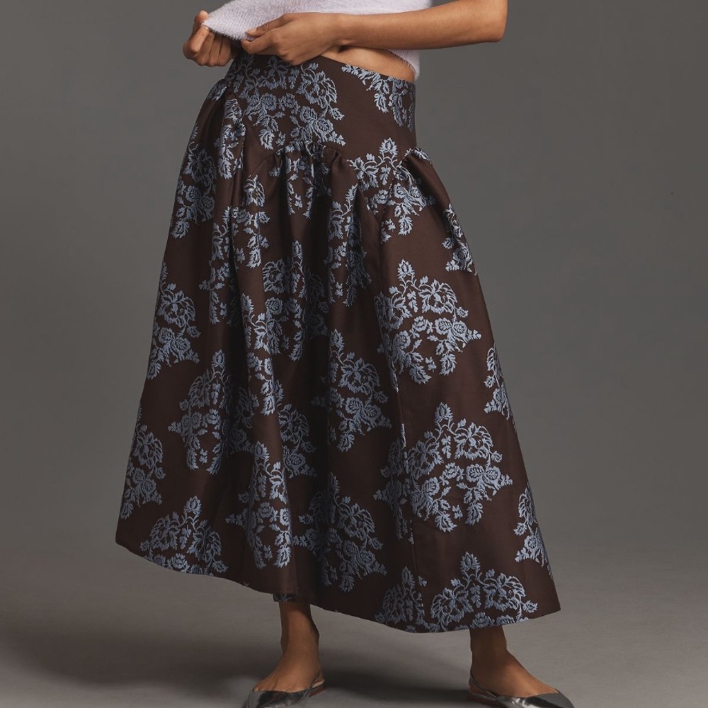 By Anthropologie Brocade Midi Elegant Brown Patterned Skirt NWT 2P - Picture 9 of 16